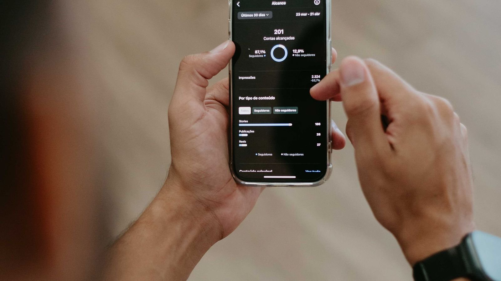 Smartphone being used to examine and analyze digital data